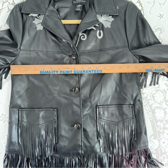 Urban Outfitters Black Leather Jacket with‎ Fringe and Embroidery - Picture 10 of 14